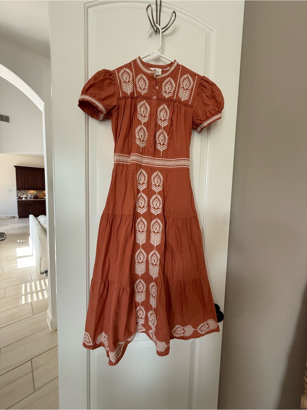 bohme Rust Maxi Dress with White Embroidery